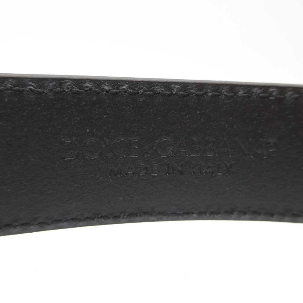 Dolce & Gabbana Belt Logo Plate Leather Eyelet Buckle Narrow Black 90 cm