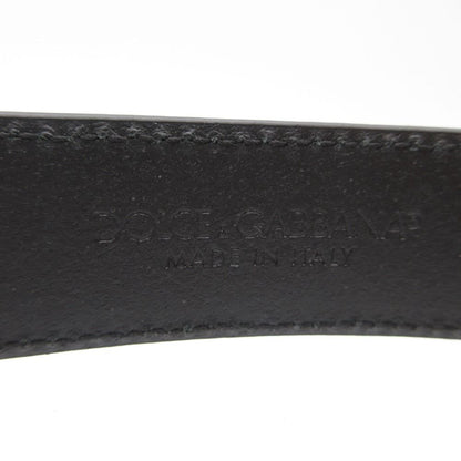 Dolce & Gabbana Belt Logo Plate Leather Eyelet Buckle Narrow Black 90 cm