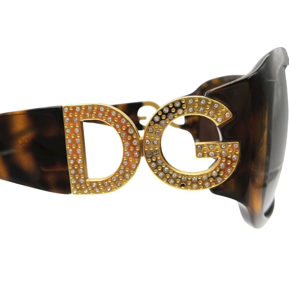Dolce & Gabbana Sunglasses 60 DG Logo Stone Decoration Tortoiseshell Eyewear