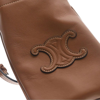 Celine Triomphe Cuir White Stitch Phone Pouch Mini Shoulder Bag Brown Leather