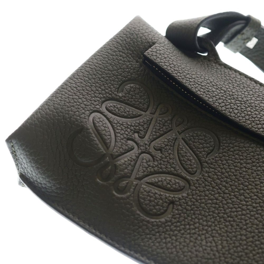 Loewe Vertical T-pocket Mini Shoulder Bag Khaki Green Leather Silver