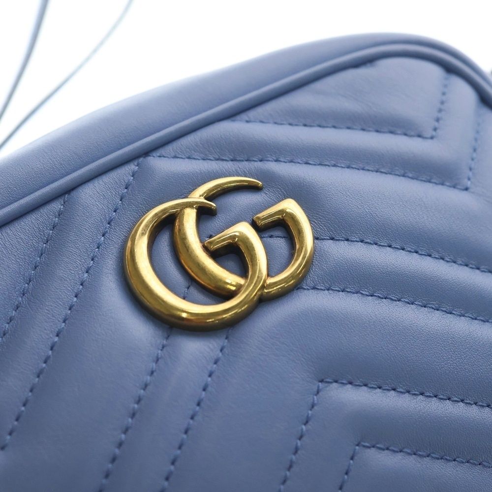Gucci GG Marmont Quilted Mini Bag Chain Light Blue Leather Gold