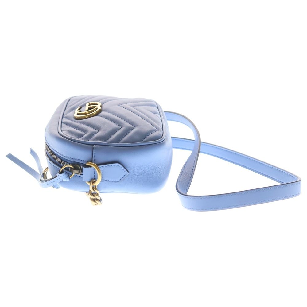 Gucci GG Marmont Quilted Mini Bag Chain Light Blue Leather Gold