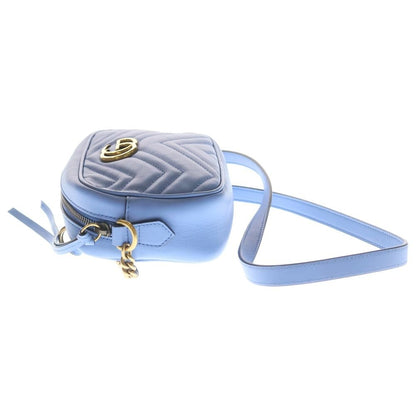 Gucci GG Marmont Quilted Mini Bag Chain Light Blue Leather Gold