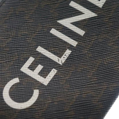 Celine Triomphe Logo Coin Case Charm Wallet Brown Leather Gold