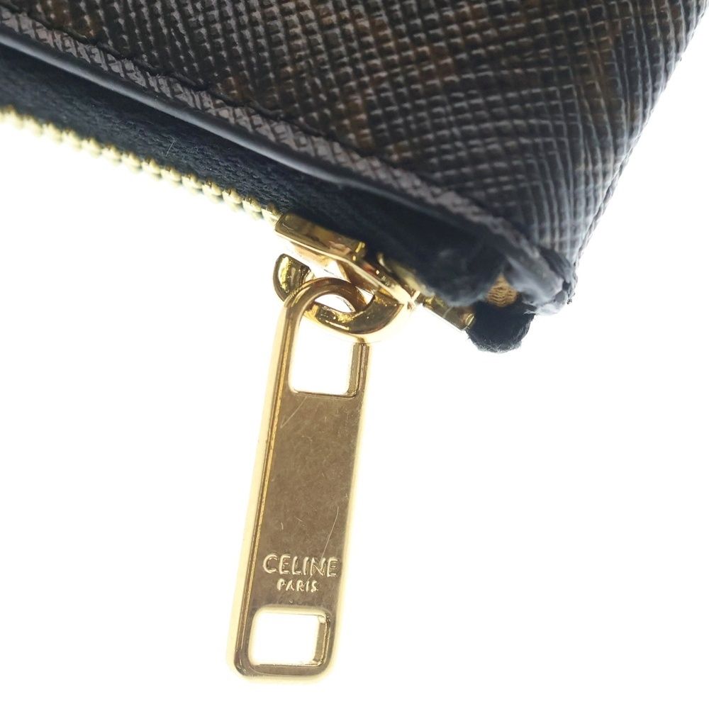 Celine Triomphe Logo Coin Case Charm Wallet Brown Leather Gold