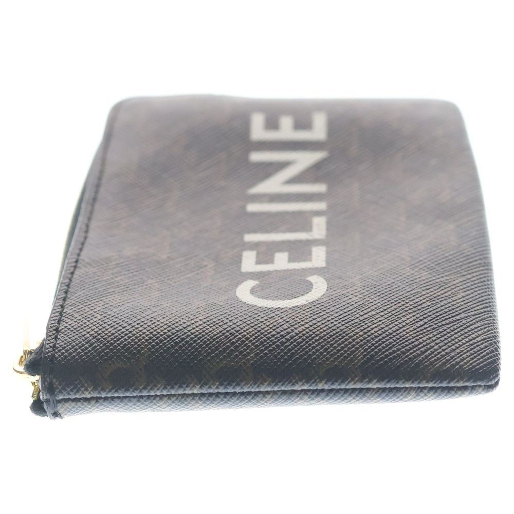 Celine Triomphe Logo Coin Case Charm Wallet Brown Leather Gold