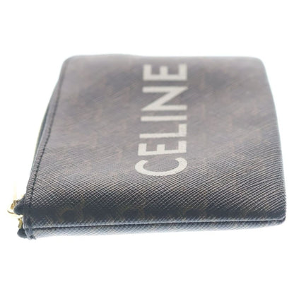 Celine Triomphe Logo Coin Case Charm Wallet Brown Leather Gold