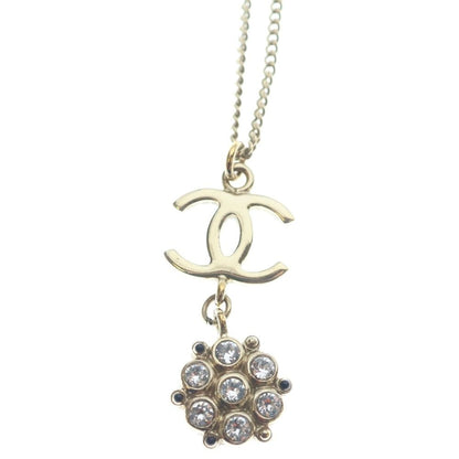 Chanel CC Logo Line Stone Necklace Pendant Chain Gold