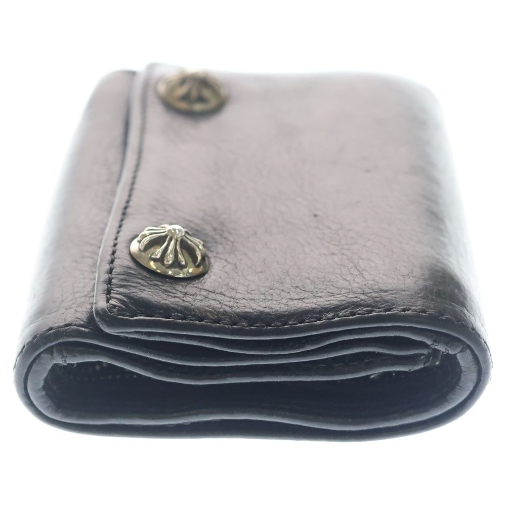Chrome Hearts 3 Fold Cross Ball Button Leather Wallet Black