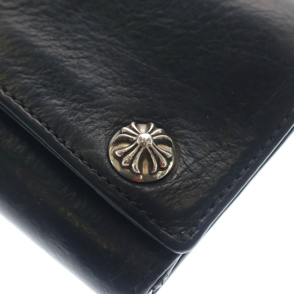 Chrome Hearts 3 Fold Cross Ball Button Leather Wallet Black
