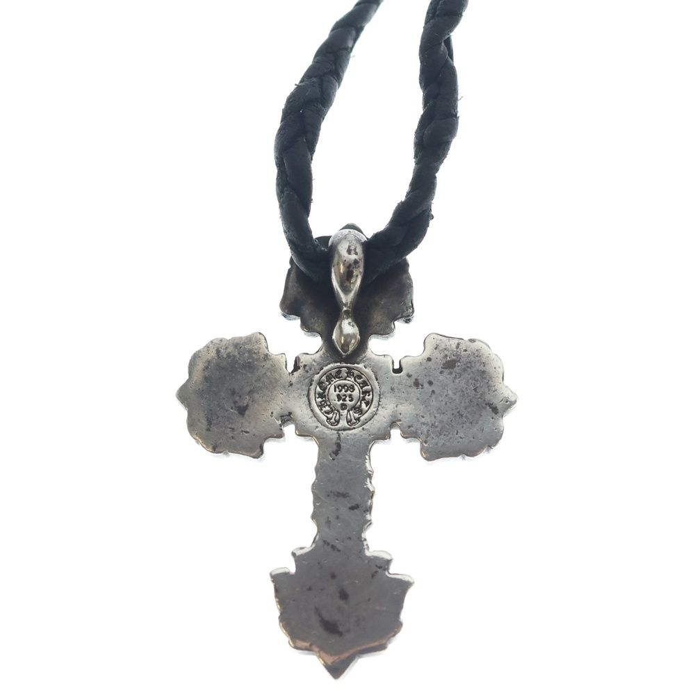Chrome Hearts Filig Cross Xsm LB Filigree Leather Braid Necklace Silver