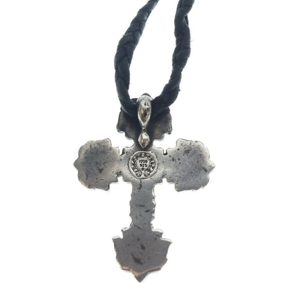 Chrome Hearts Filig Cross Xsm LB Filigree Leather Braid Necklace Silver