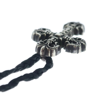 Chrome Hearts Filig Cross Xsm LB Filigree Leather Braid Necklace Silver