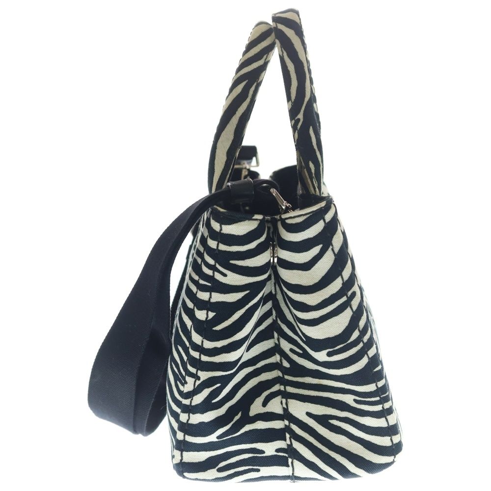 Prada Canapa Zebra Shoulder Bag White Black Canvas Silver