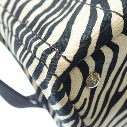 Prada Canapa Zebra Shoulder Bag White Black Canvas Silver