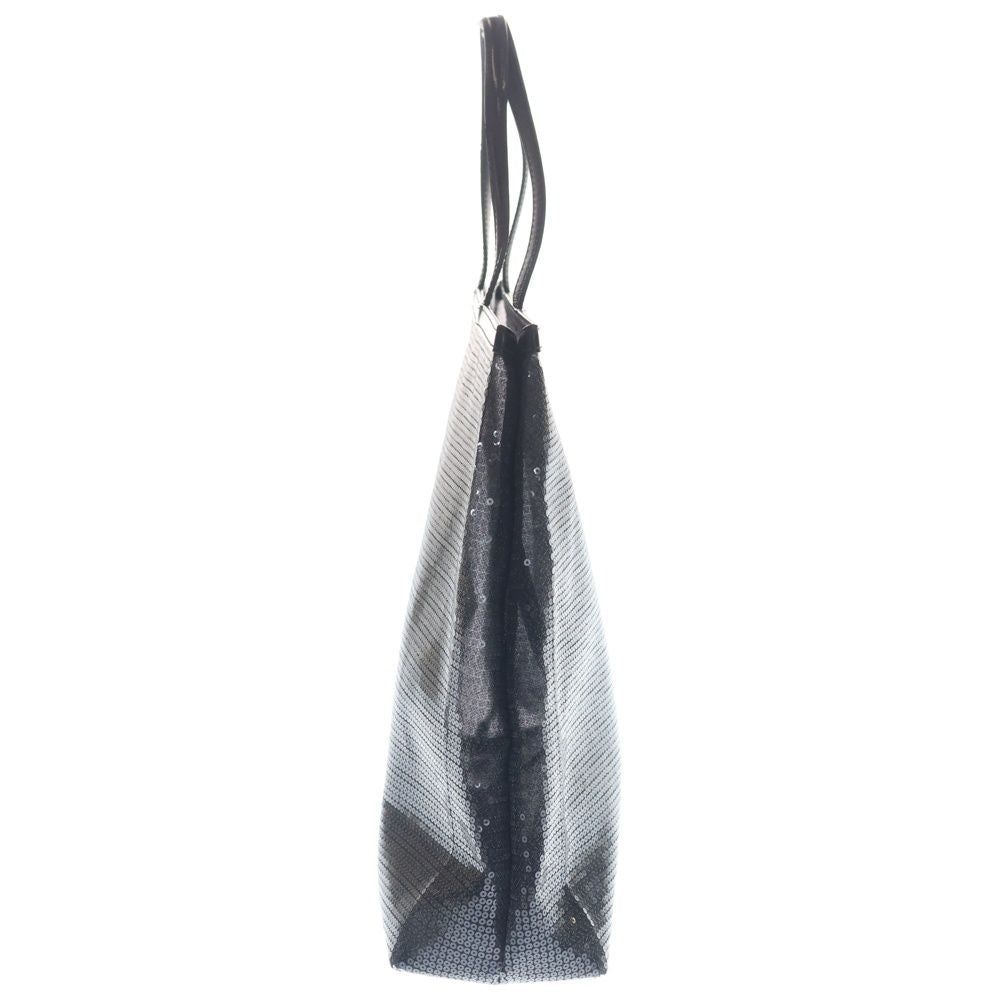Prada Logo Tote Sequin Black Silver