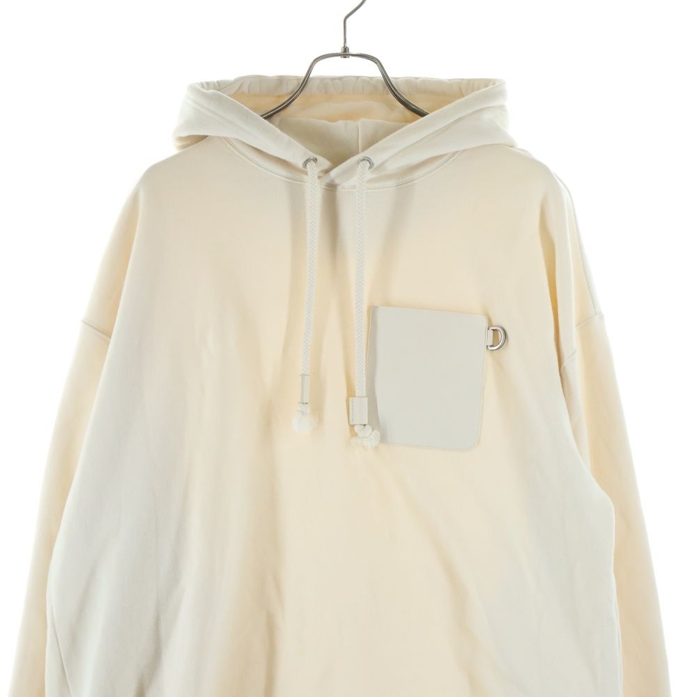 Loewe Anagram Patch Hoodie Leather Pullover Sweatshirt Ivory