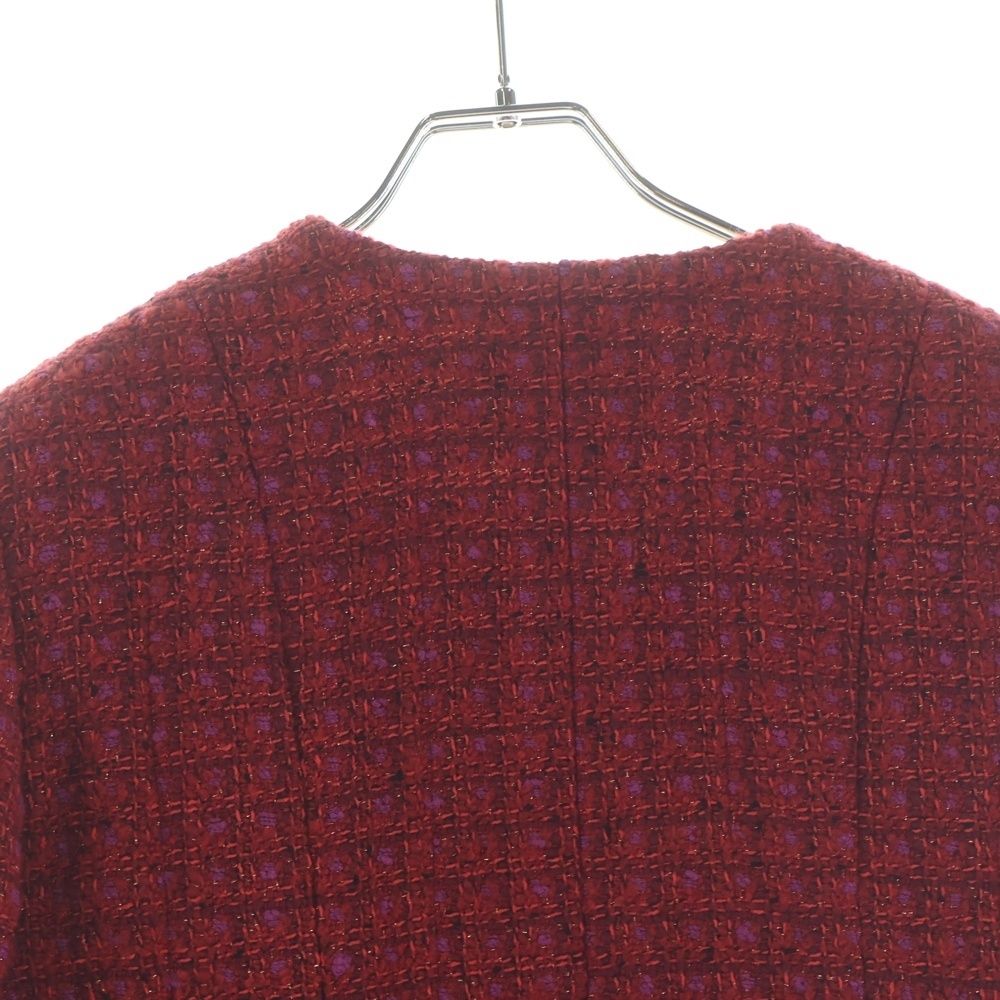 Chanel Collarless Jacket Red Tweed 38