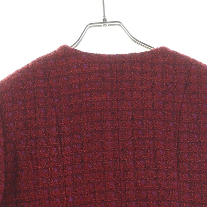 Chanel Collarless Jacket Red Tweed 38