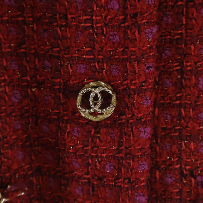Chanel Collarless Jacket Red Tweed 38