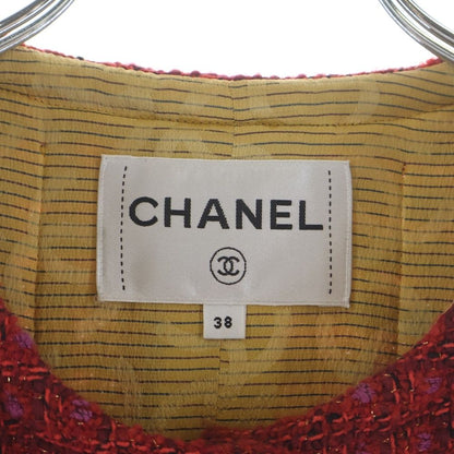 Chanel Collarless Jacket Red Tweed 38