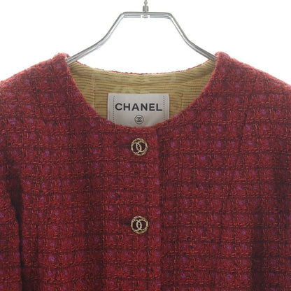 Chanel Collarless Jacket Red Tweed 38