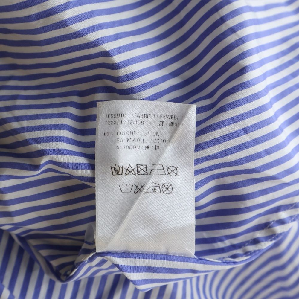 Balenciaga Back Logo Print Bowtie Striped Cotton Long Sleeve Shirt White Blue
