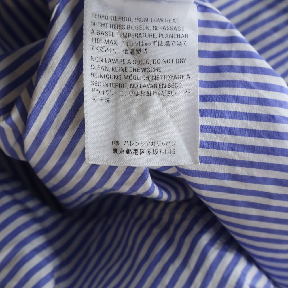 Balenciaga Back Logo Print Bowtie Striped Cotton Long Sleeve Shirt White Blue