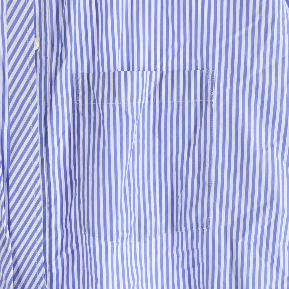 Balenciaga Back Logo Print Bowtie Striped Cotton Long Sleeve Shirt White Blue