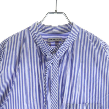 Balenciaga Back Logo Print Bowtie Striped Cotton Long Sleeve Shirt White Blue