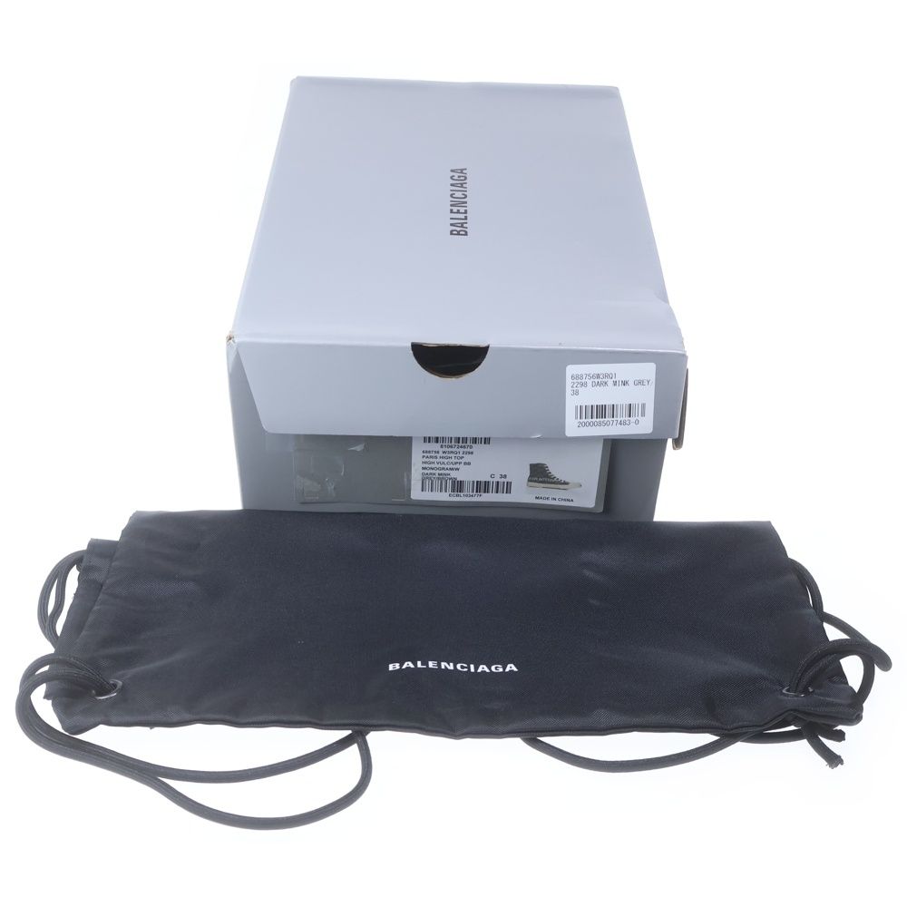 Balenciaga Paris BB Monogram High Cut Sneakers Brown Canvas 38