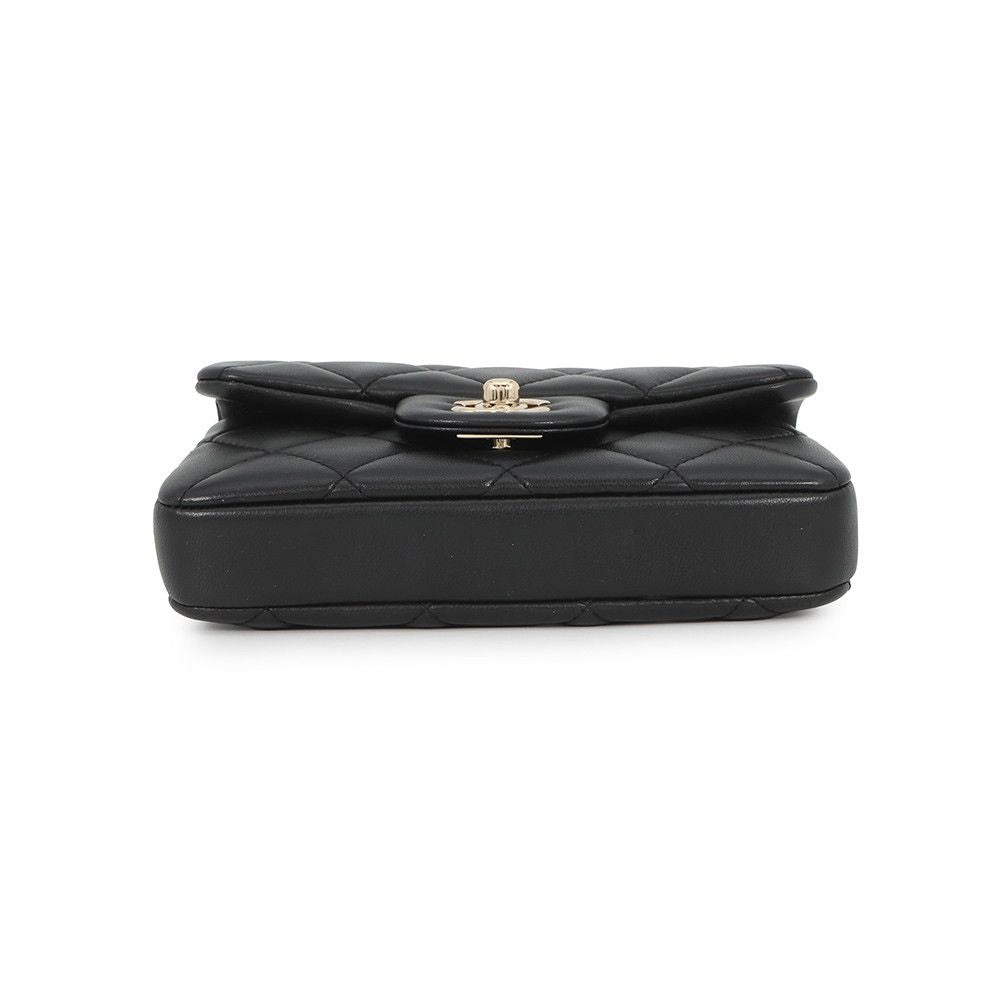 Chanel Shoulder Bag Quilted Mini Logo Ball Lambskin Black