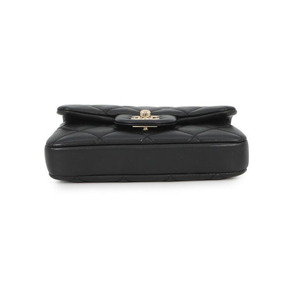 Chanel Shoulder Bag Quilted Mini Logo Ball Lambskin Black
