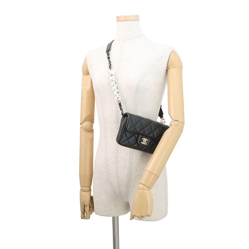 Chanel Shoulder Bag Quilted Mini Logo Ball Lambskin Black