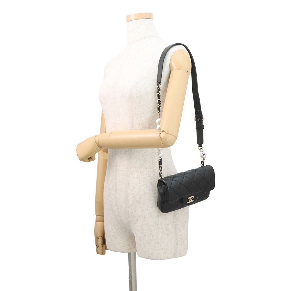 Chanel Shoulder Bag Quilted Mini Logo Ball Lambskin Black