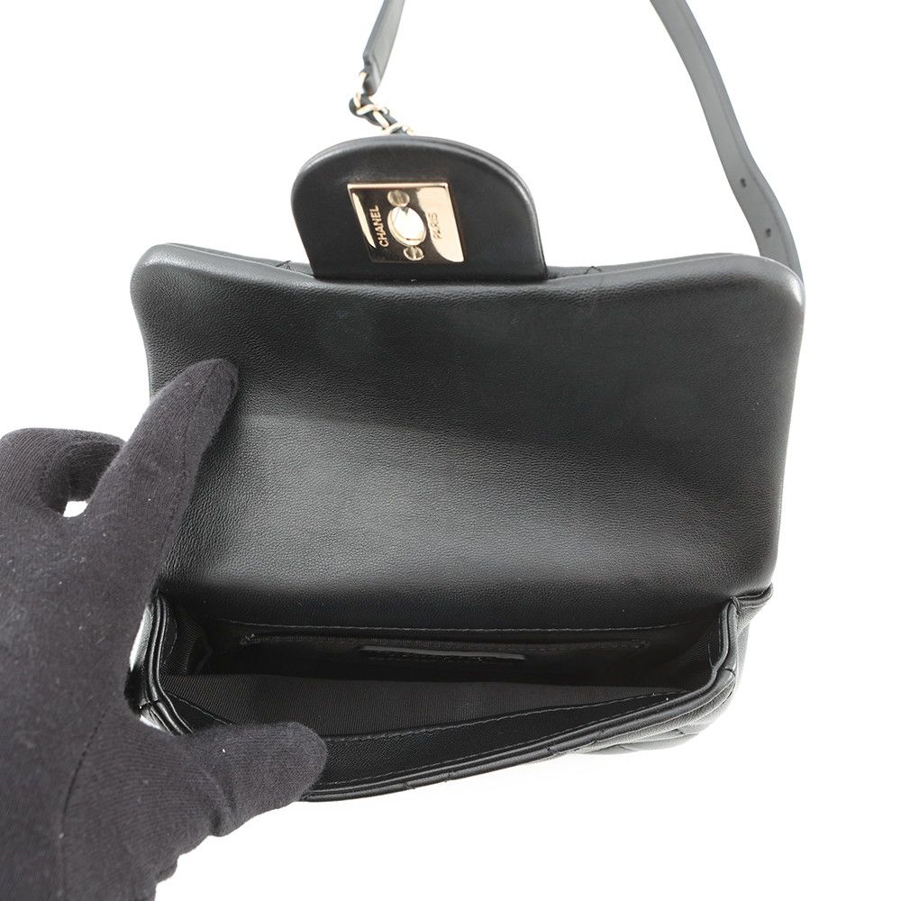 Chanel Shoulder Bag Quilted Mini Logo Ball Lambskin Black