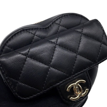 Chanel Chain Waist Bag Quilted Heart CC Logo Lambskin Black