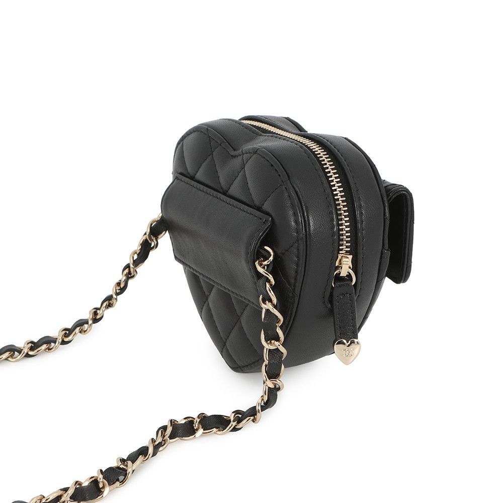 Chanel Chain Waist Bag Quilted Heart CC Logo Lambskin Black