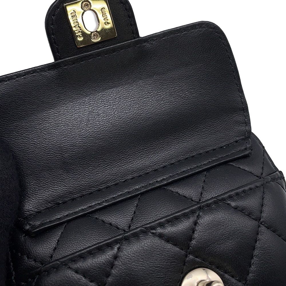 Chanel Chain Waist Bag Quilted Heart CC Logo Lambskin Black