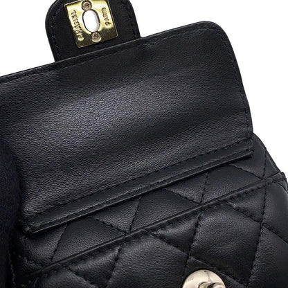 Chanel Chain Waist Bag Quilted Heart CC Logo Lambskin Black