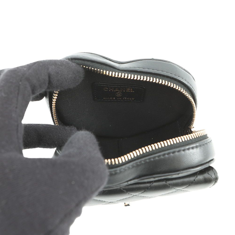 Chanel Chain Waist Bag Quilted Heart CC Logo Lambskin Black