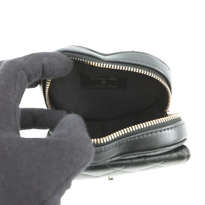 Chanel Chain Waist Bag Quilted Heart CC Logo Lambskin Black