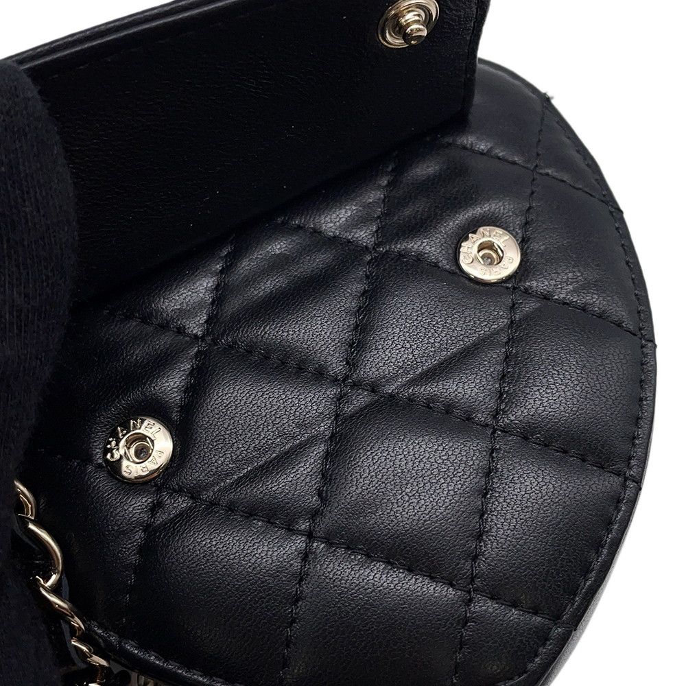 Chanel Chain Waist Bag Quilted Heart CC Logo Lambskin Black