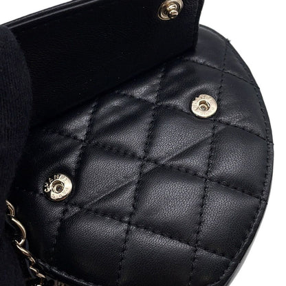 Chanel Chain Waist Bag Quilted Heart CC Logo Lambskin Black