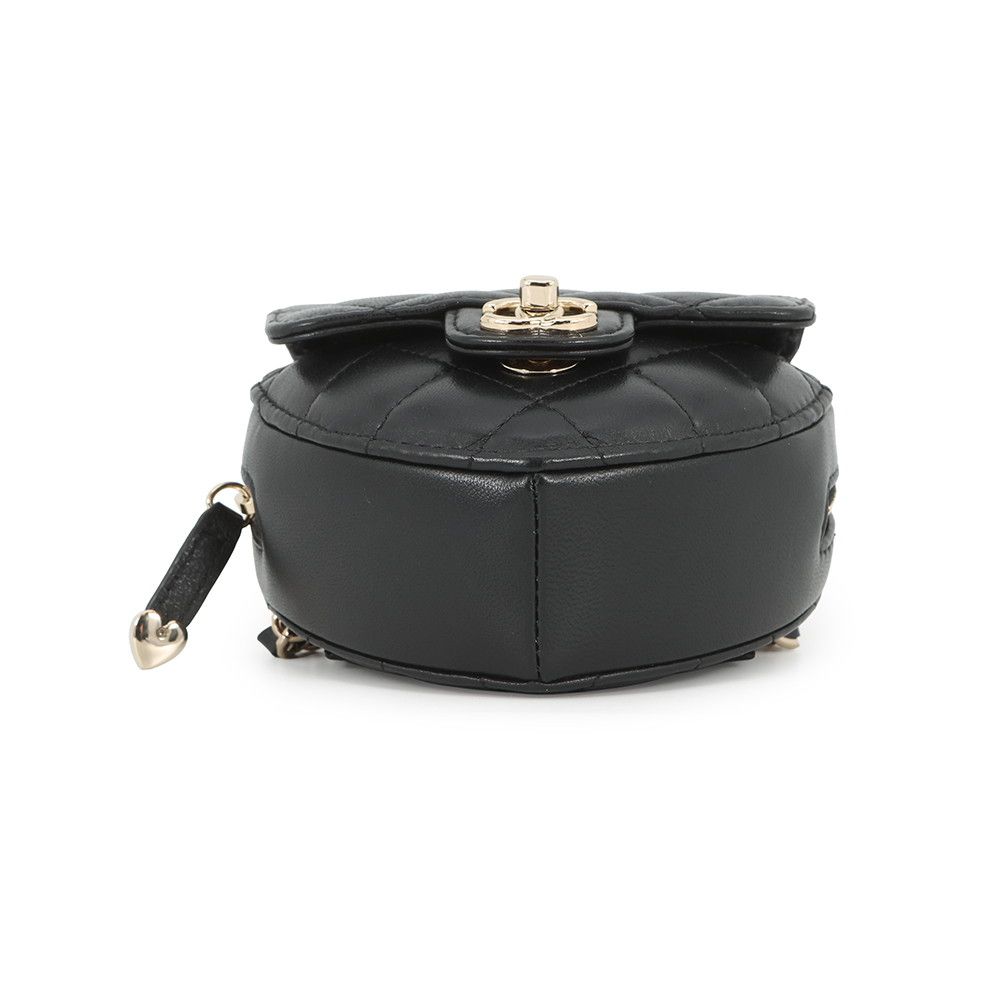 Chanel Chain Waist Bag Quilted Heart CC Logo Lambskin Black