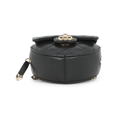Chanel Chain Waist Bag Quilted Heart CC Logo Lambskin Black