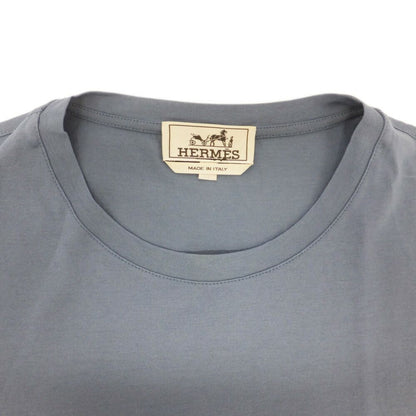 Hermes T-Shirt Horsebit Cotton Blue Horse Tackle Motif Embroidery Short Sleeve