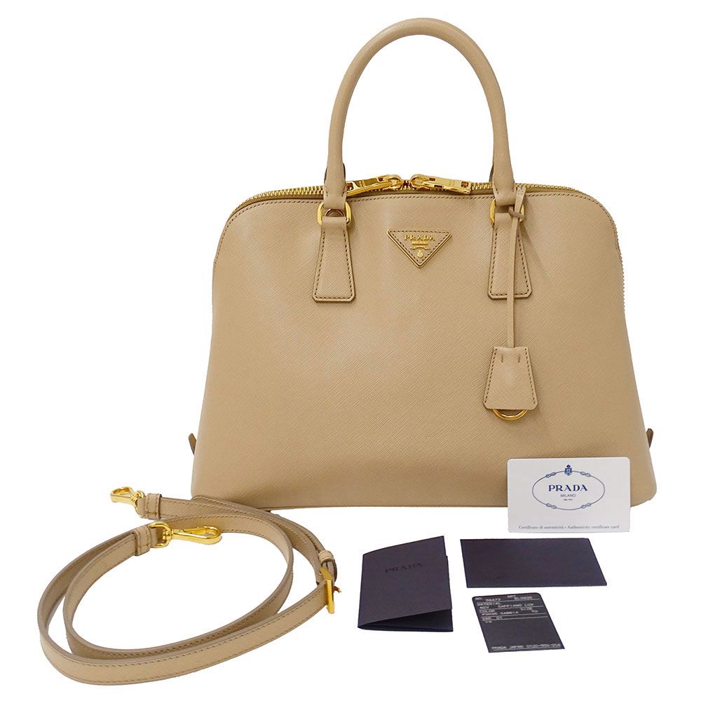 Prada 2-Way Shoulder Bag Saffiano Promenade Beige Commuting to School