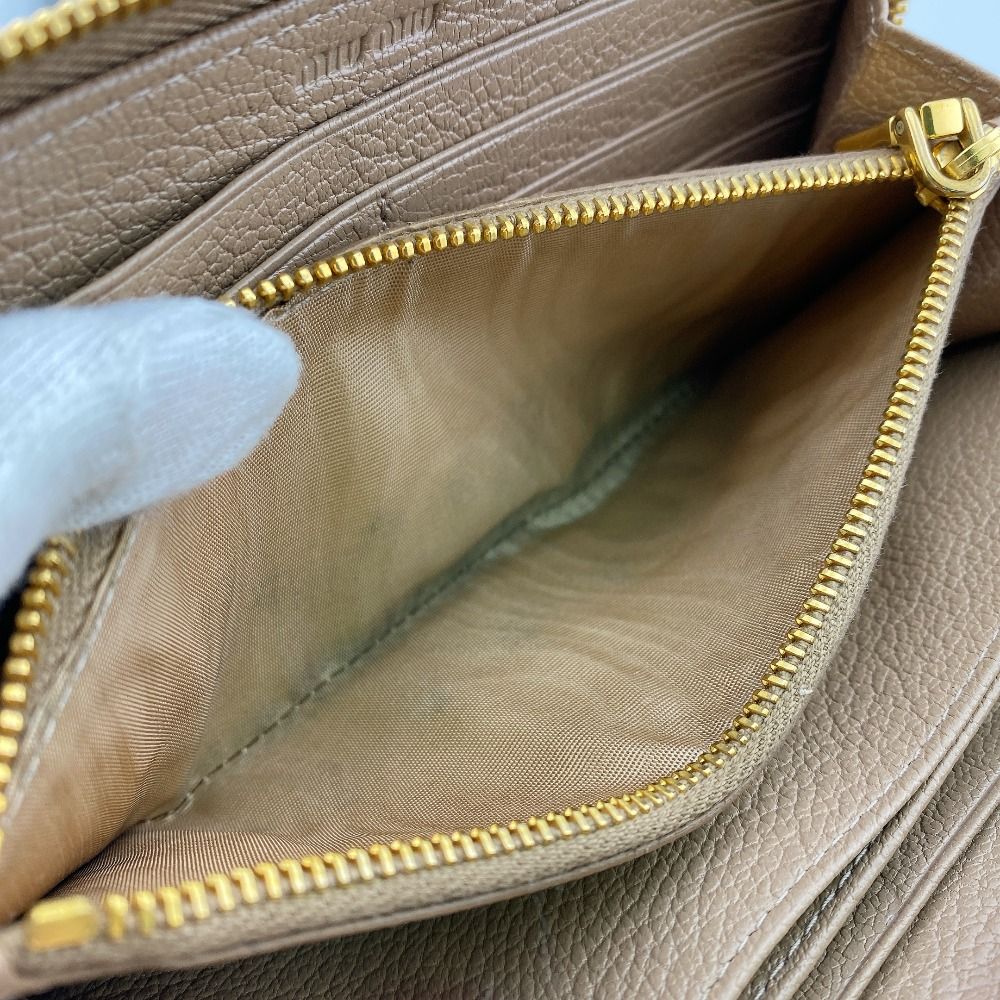 Miu Miu Zip Around Logo Leather Wallet Beige